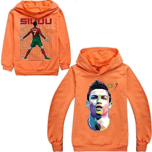 Cristiano Ronaldo Hoodie VM-drakt nr. 7 Julegaver Fotballstjerne Hoodie Jenter Gutter Hettestropp Genser Topper Barn Tenåringer-Perfekt Orange 7-8years