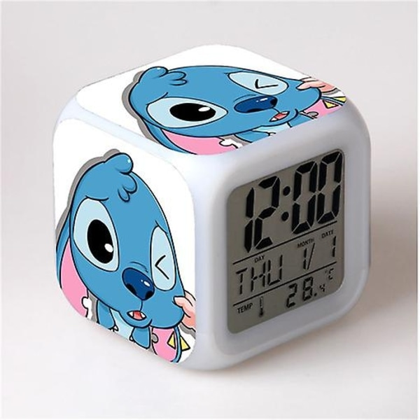 Stitch Anime LED Digitaalinen Herätyskello Tytöille - Söötti Koko, 8cm,3 tuumaa, 7 Väriä Vaihtuu, Lämpötila, Täydellinen Tyttöjen Makuuhuoneeseen(13)-Perfet 55