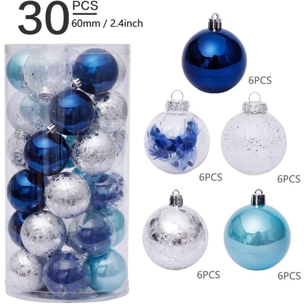 Set julgranskulor (60 mm/2,4 tum, blå+vit, 30 st)