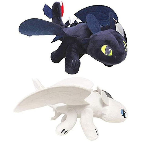 2 stk/sæt Sådan træner du din drage 3 Tandløs Light Night Fury Soft Toy 27cm A - Perfet