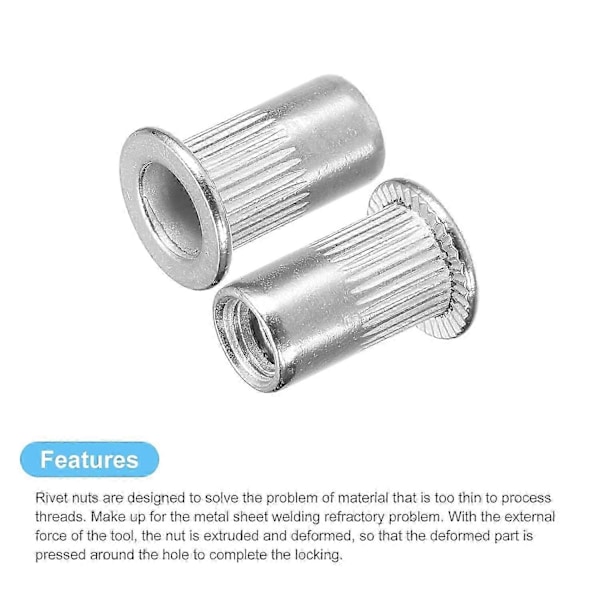 #10-32 Blindmutter, 100 stk. 304 rustfritt stål riflet flat hode gjenget innsettingsmutter for metall, plast-Perfekt