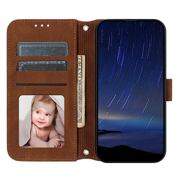 Kompatibel med Xiaomi 15 Ultra Etui Wallet Hud-berørings Læder Præget Telefon Cover - Rød-Perfet Brown