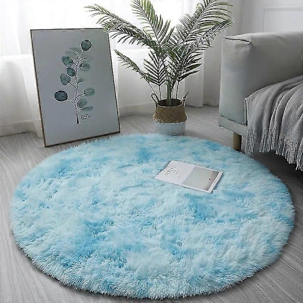 Plys Rundt Tæppe Bløde Hvide Tæpper til Stue Blød Boligindretning Soveværelse Børneværelse Dekoration Salon Tykt Luv Tæppe - Perfekt Blue 60x60cm