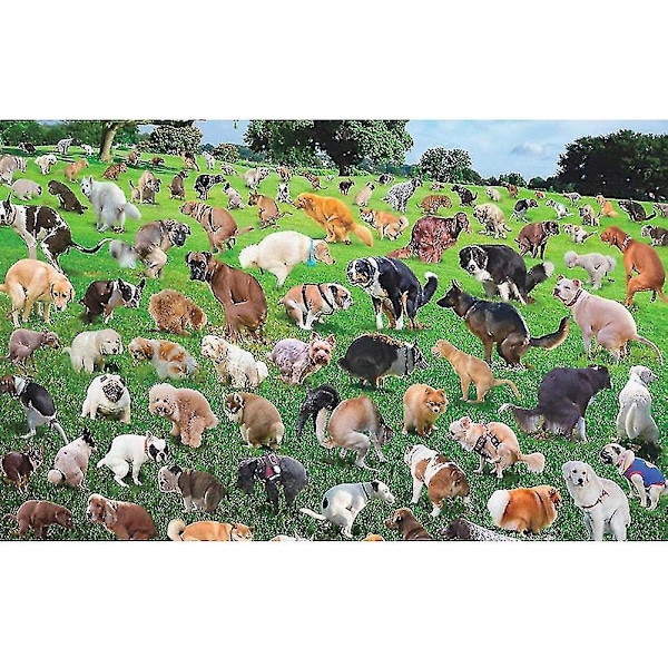 1000 Brikker Pooping Puppies Puslespill Morsomt Stressavlastende Puslespill for Hundedyr Elskere-Perfekt