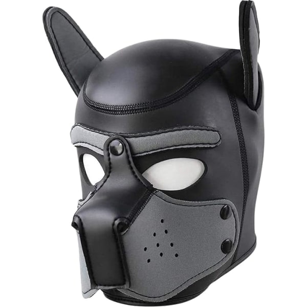 Hundemaske, blød latex Pet Play Hundemaske hvalpemaske sort læder D - Perfet