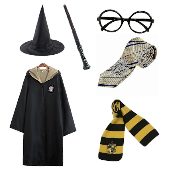 Harry Potter 6-delars magisk trollkarl rollspelsdräkt mantel kostym - Perfekt Yellow 145cm (9-10 years)