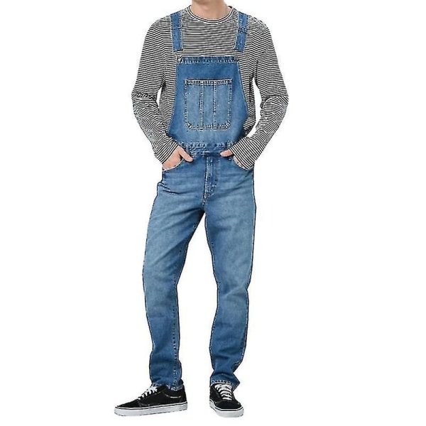 Jeansbukser for menn, dongeribukser Kjeledresser med smekke og seler Arbeidsbukser - Perfet Dark Blue XL