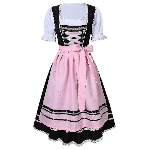 Dirndl Kjole Tysk Oktoberfest Bavarian Beer Wench Costume Maid Festival Party ZX - Perfet Pink XL