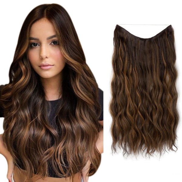 Halo Hair Extensions Usynlig tråd Bølget krøllete lange syntetiske hårstykker for kvinner Justerbart pannebånd - Perfet 6AH27 24 inch