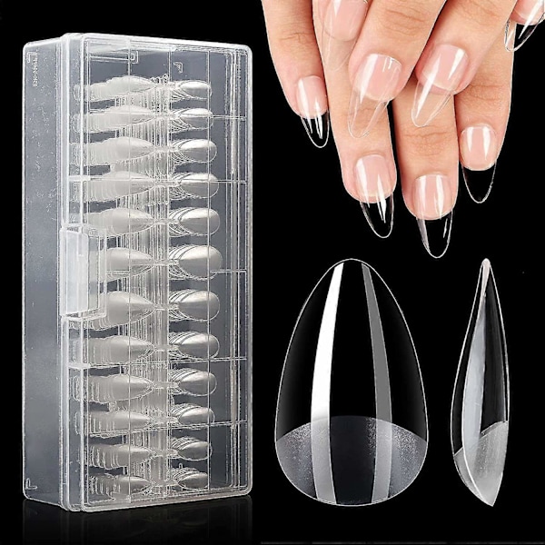 Korte Mandelformede Negletips, 504 stk Bløde Gel Negletips, Klar Negletips til Akrylnegle Professionel, Fuld Dækning Mandelformede Negletips til Negleforlængelse, Falsk Almond Nails Tips