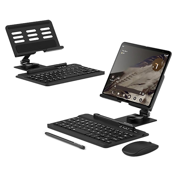 för Samsung Galaxy Fold / Z Fold Serien Vikbart Skrivbordsställ med Bluetooth Tangentbord + Mus + Stylus-Perfet Black