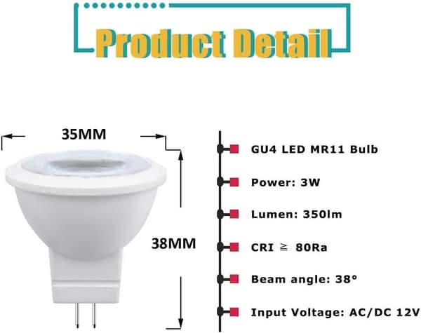 3W MR11 GU4 LED-lampe Kaldhvit 6000K AC/DC 12V (4 stk) - Perfet