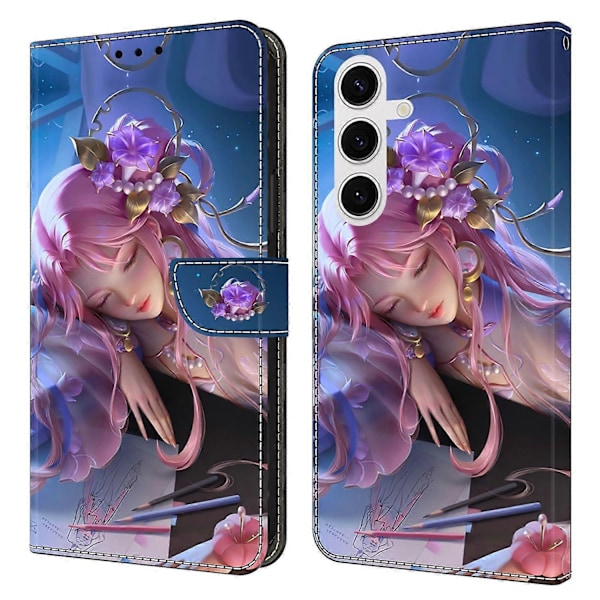 Yhteensopiva Samsung Galaxy S25 Lompakkokotelon kanssa, kuvioitu, seisontatuellinen nahkainen suojakotelo - Floral Butterfl-Perfet Sleeping Beauty