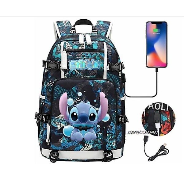 Lilo og Stitch Skoletasker Kapacitet Rygsække Drenge Piger USB Opladning Rejse Stor Laptop College Studerende Skolepose Bagpack-Perfet Light Yellow