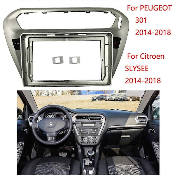 Tomme 2din Bilpanel for Peugeot 301 2014-2018 Dashbordmontering Dobbel DIN DVD Ramme for Citroen SLYSEE 2014-2018 - Perfekt Only Frame-black