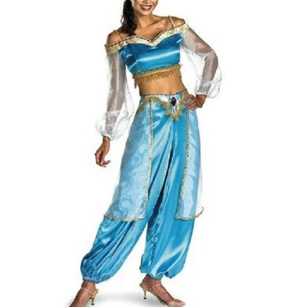 Naisten Halloween Aladdin Jasmine Princess Fancy Mekko Carnival Cosplay -asu Sininen Vihreä Sky Blue S
