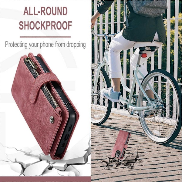 Kompatibel med iPhone 15 14 13 12 11 Pro Max XS XR 8 Lommebok Etui Flip Lærveske-Perfet red iPhone13  6.1