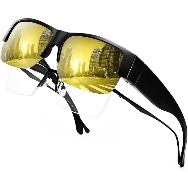 Night Driving Briller passer over briller, HD Polarized Oversized Wrapped Night Vision-briller for menn og kvinner - Perfet