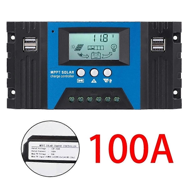 100A MPPT Solar Charge Controller Dobbelt USB LCD-display 12V/24V Auto Solar Cell Panel Charger Regulator med Load-Perfet