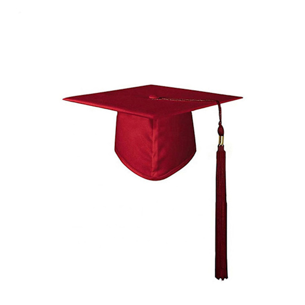 Unisex Bachelorhue 2023 med Kvastpynt - Ensfarvet Klassisk Stil, Flad Top - Perfekt til Graduation Red