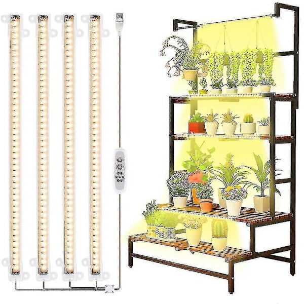 Indendørs plante LED vækstlys strimmel, sollys fuldspektrum 42-288 LED plantelys med automatisk timer til hylde hydroponiske sukkulenter - Perfet 4-Strip 30 cm