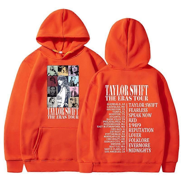 Unisex Hoodie Taylor The Eras Tour - Pojk- och Flicksweatshirt, Midnight Album Swift Print, Dam- och Herrkläder, Huvtröja - Perfekt orange L
