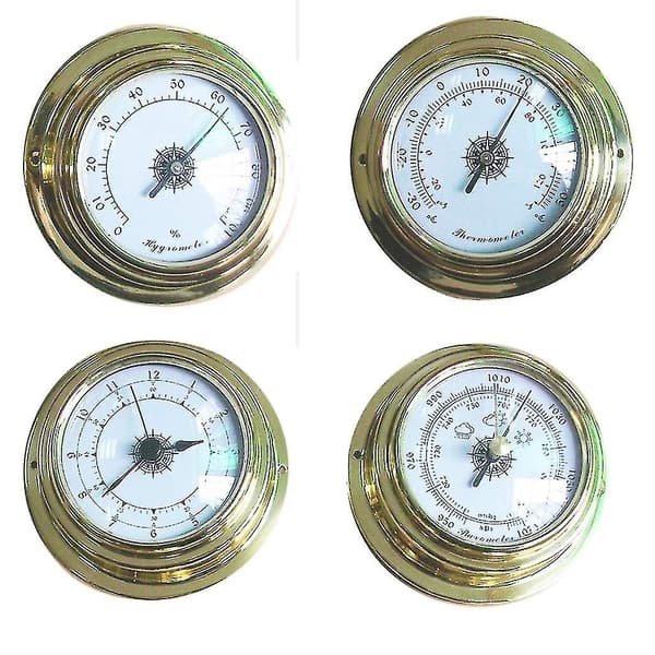 4 st Båt Barometer Klocka Termometer Hygrometer Väderstation Set Väggmontering Typ Mässing för Skal Lättvikt Hygrometer med Sond-Perfekt