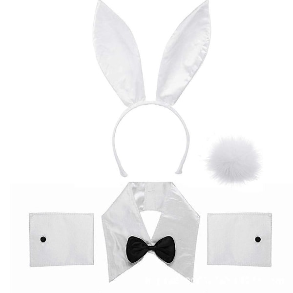 Kanin Kostume Sæt Kaninøre Hårbånd Halsbånd Sløjfe Butterfly Kostumer Manschetter Kanin Hale til Påske Cosplay-Perfet White