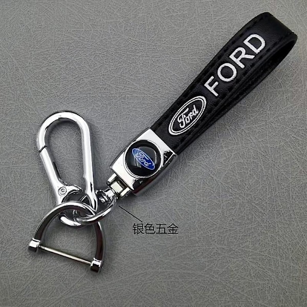 Læder Nøglering til Bil | Metal Finish | Robust Nøglering | Nøglering og Krogbeslag - Perfekt Silver Hardware Ford