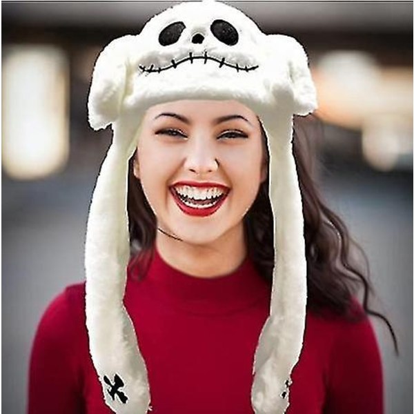 Ear Moving Jumping Hat Funny plysj Ghost Hat Movable Ears Hat - Perfet White Ghost