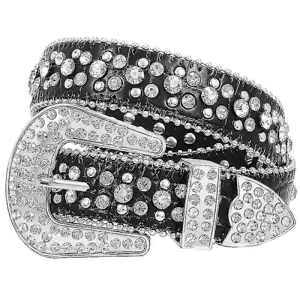 Barn Rhinestone Bälte, Western Cowgirl Cowgirl Bälte med Glittrande Diamanter PU Läderbälte för Jeans Klänning - Perfekt black 95cm(37Inch)