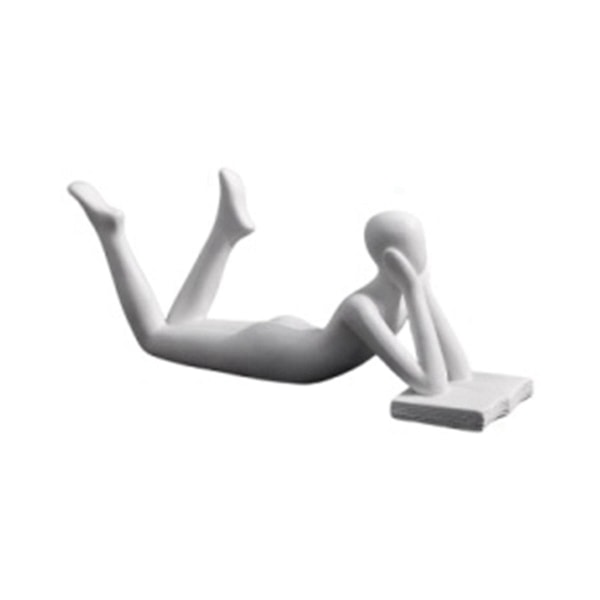 Nordisk Læsestatue Resin Figurer Skrivebordsindretning Skulptur Moderne Kunst Ornament Hjemmekontor Indretning - Perfekt White C