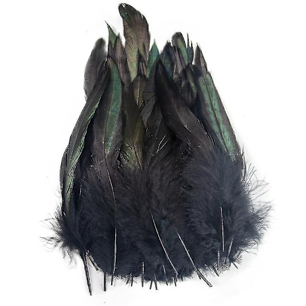 200 stk Naturlige Hanehale Fjer 13-18cm Hanefjer Sorte Fjer til Karneval Halloween Julehåndværk Dekoration-Perfet black