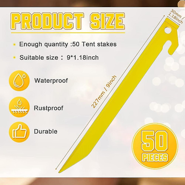 50 stk. 9 tommer Heavy Duty Teltsøm Hængende Pinde Lys Sikker Teltsøm Baldakin Pinde til Have Udendørs-Perfet