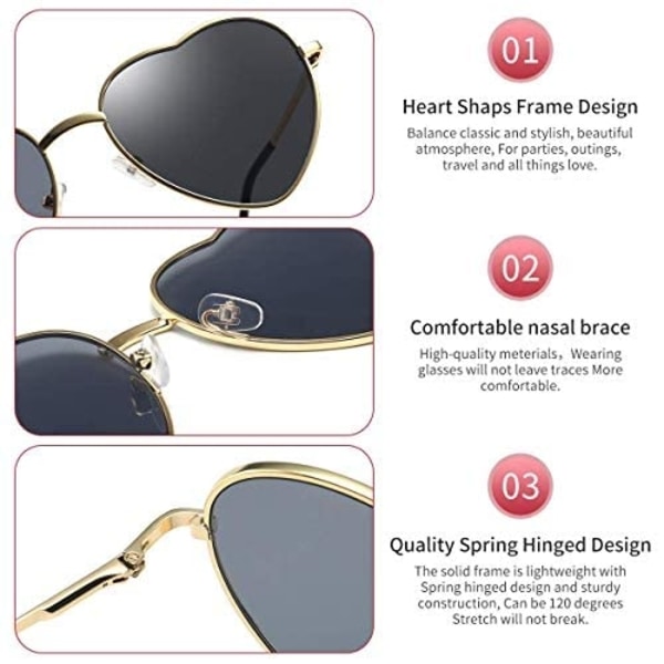 Hjertesolbriller Polarisert metallinnfatning for kvinner Trendy Sweet Heart - Perfet
