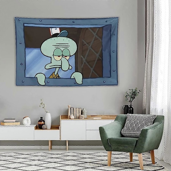 FENDROM Rolig Bläckfisk Cartoon Väggbonad Hängande Roligt Meme Bakgrund Fönsterdesign Heminredning för Sovrum Vardagsrum-Perfekt 130 x 150 cms