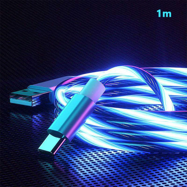 LED Light Glowing 5A snabbladdningskablar för iPhone Redmi - Perfet blue 1m