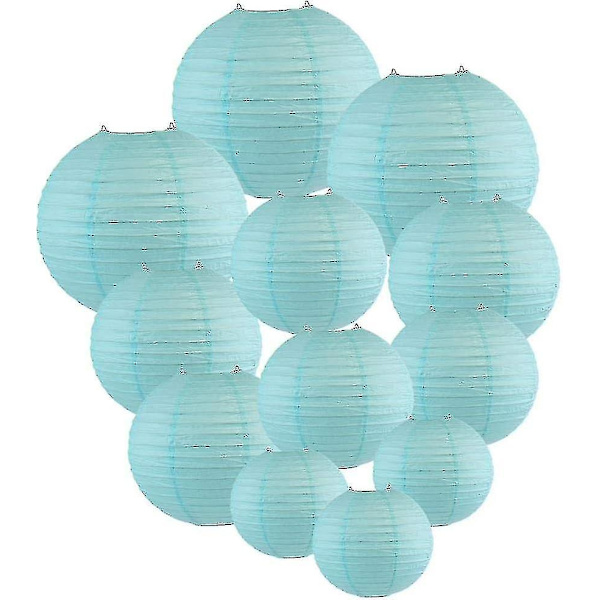 12 stk Papirlykter Multifargede Dekorative Runde Papirlykter for Festivalfest Jubileum med 4 Størrelser - Perfekt Light Blue