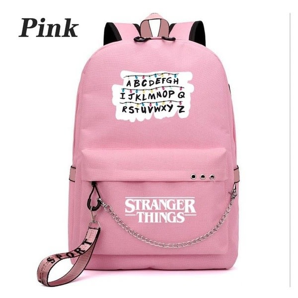 Stranger Things USB Laddningsryggsäck Skolväska Rosa - Perfet pink