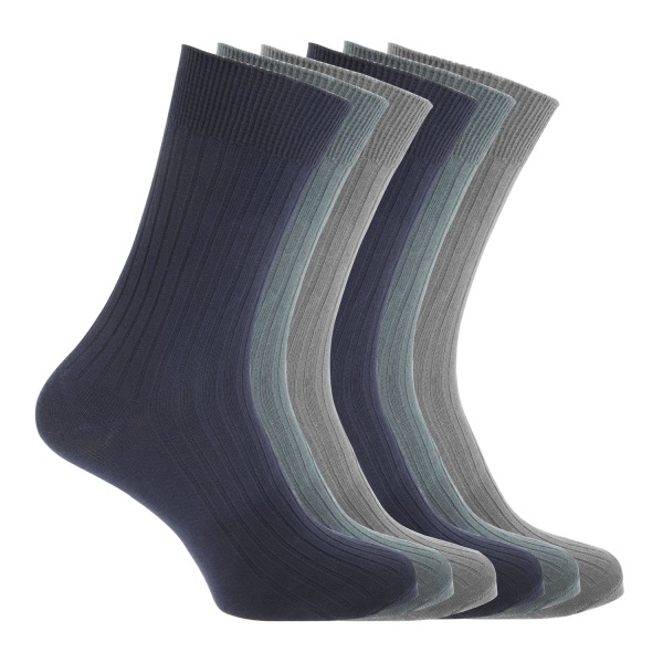 FLOSO 100 % bomuldsstrikkede sokker til mænd (6 par) Navy/blå - Perfet Navy/Blue/Grey 6-11 UK