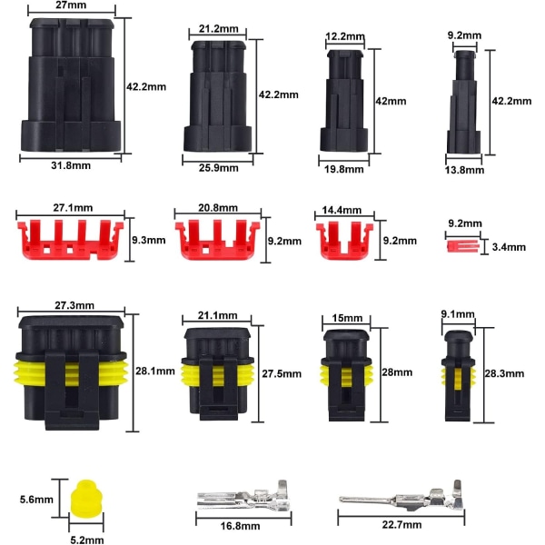 352 kpl vedenpitävät sähköliittimet 1/2/3/4 pin auton sähköliittimet - Perfet