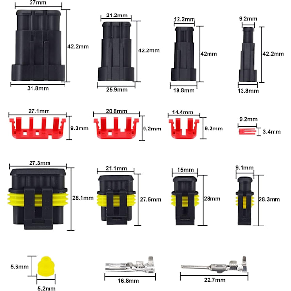 352 stk vanntette elektriske kontakter 1/2/3/4 pins elektriske bilkontakter - Perfet