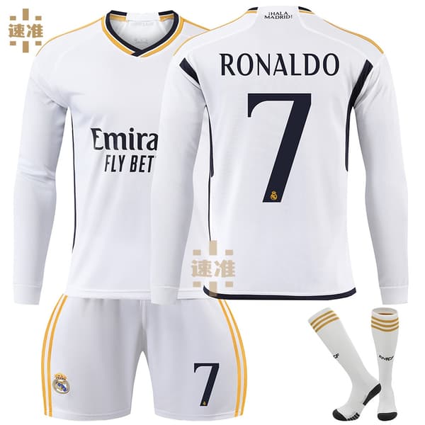 Gos- 2324 Real Madrid Långärmad Fotbollströja 7 Ronaldo-Xin size:28
