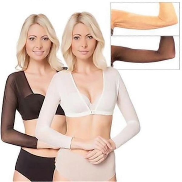 Sømløs Arm Shaper Kort Cropped Navle Mesh Cardigan Plus Size Arm Shaper-Perfet Black L