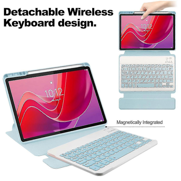 Yhteensopiva Lenovo Tab M11 (Xiaoxin Pad 11 2024) Kotelon PU+Akryyli Tabletin Jalusta Suojus Bluetooth-Näppäimistöllä - Täydellinen Azure Style F Lenovo Tab M11 (Xiaoxi