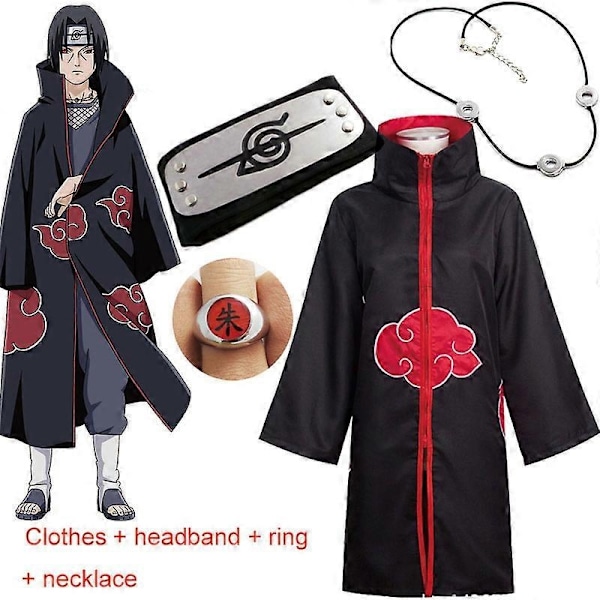 Harajuku Cosplay Uchiha Itachi Cosplay Kostume Pandebånd Halskæde Ring Kunai Deida Rafei Halloween Kostume Drenge og Piger Smerte Kappe - Perfekt Navy Blue 135