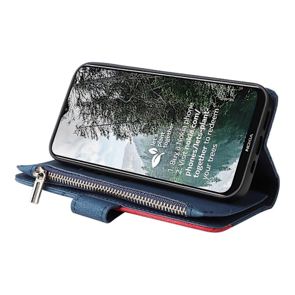 Plånboksfodral för Nokia G20/G10 med blixtlåsficka, nio kortplatser, PU-läder, magnetiskt spänne, kompatibel med Nokia G20/G10 - Perfekt Blue