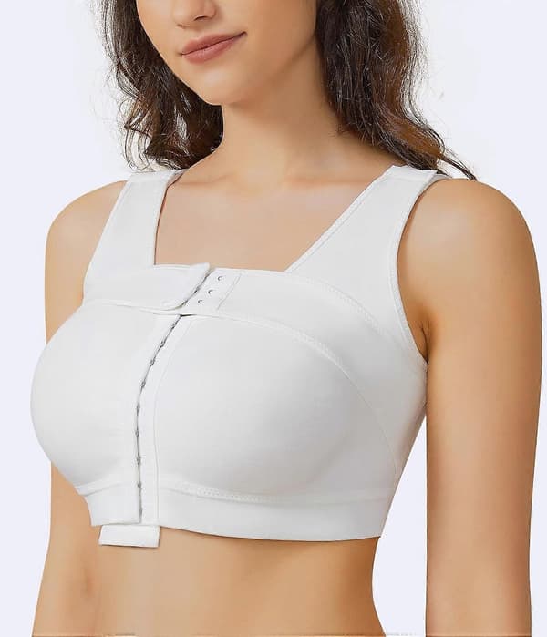 Frontlukning Kompressions Trådløs Hverdags BH til Kvinder Post Surgery Posture med Bryststøttebånd - Perfet White Medium