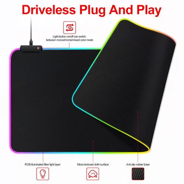 Gaming musemåtte med LED lys - RGB - 80x30 cm - Perfet