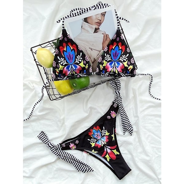 Bikini Split Baddräkt Triangel Tie Baddräkt black M
